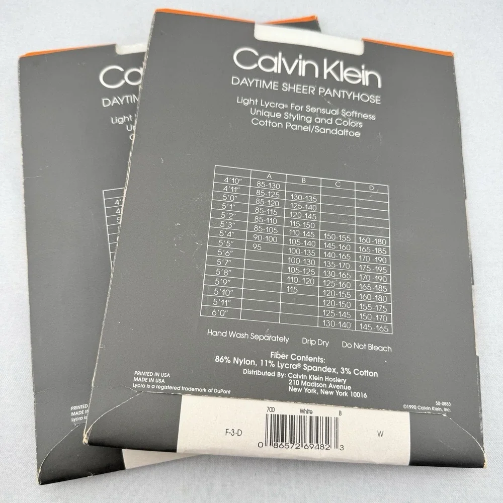 2 Vintage Calvin Klein Daytime Sheer Pantyhose Size B White 1990 NOS Made in USA